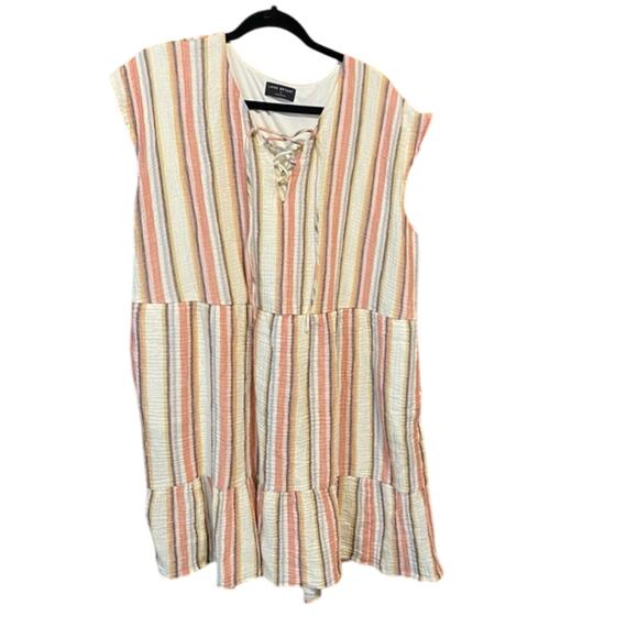 Lane Bryant Striped front lace up knee length tiered dress 100% cotton size 16 - Picture 2 of 8
